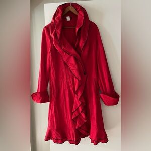 Elegant Red Ruffled Women's Coat